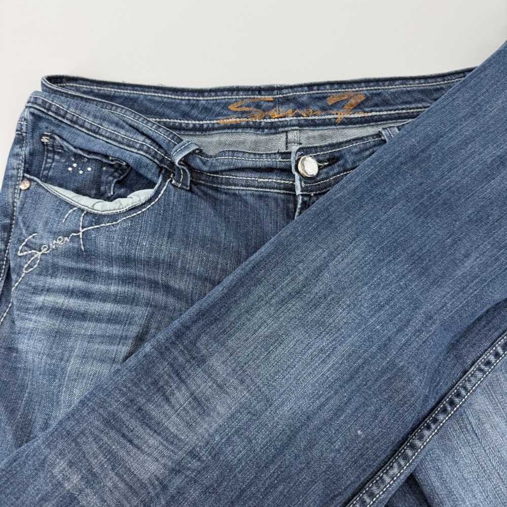 Seven7 Womens Y2K Bootcut Jeans Dark Wash Rhinestone Flap Pocket Size 12